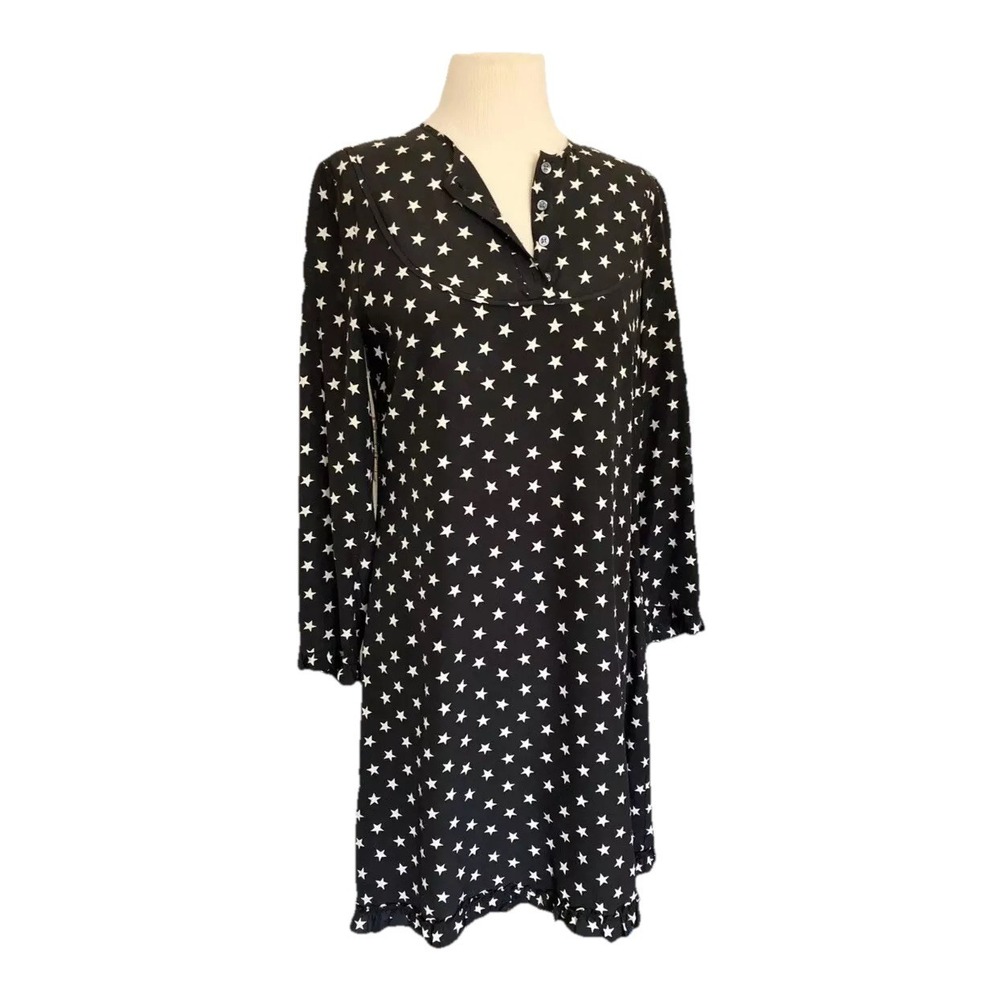 J. Crew Dress black Sz 2 Star Ruffle Trim Long Sleeve patriotic baby doll